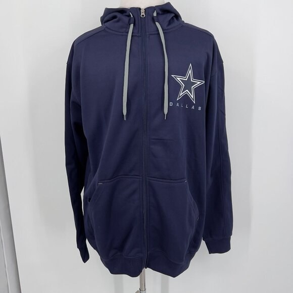 Dallas Cowboys Authentic NFL Full Zip Hoodie Navy Blue Mens Jacket XLT - Picture 2 of 4